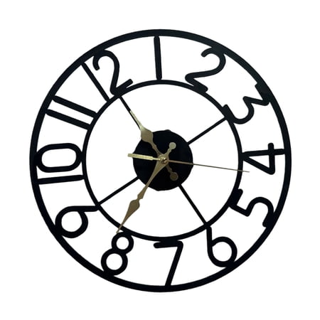 Modern Oversized Metal Wall Clock with Arabic Roman Numerals, Battery Operated for Home Office Decor