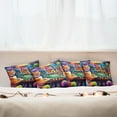 thumbnail image 5 of Ambesonne Cat Throw Pillow Cover Pack of 4, Colorful Kitties Play Poker, 4 Pcs-24" x 24", Magenta Orange and Purple, 5 of 5