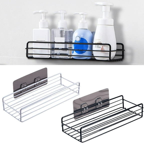 Walbest Bathroom Iron Wall-mounted Shelf Organizer Storage Kitchen Rack with Traceless Transparent Self-adhesive No Drilling, 10.63" x 4.37" x 1.97"