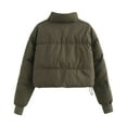 thumbnail image 4 of Women's Cropped Puffer Jacket Stand Collar Short Padded Coat Solid Color Down Coats Winter Long Sleeve Zip Outerwear (Army Green S), 4 of 5