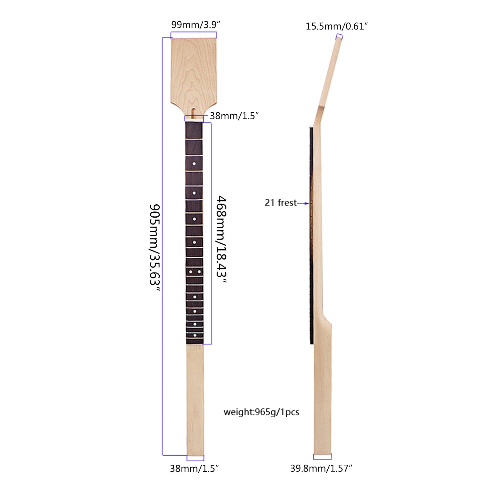 AOOOWER Unfinished 22 fret Guitar Neck with Dots Inlay Electric Guitar Neck Replacement Guitar String Instrument DIY Parts