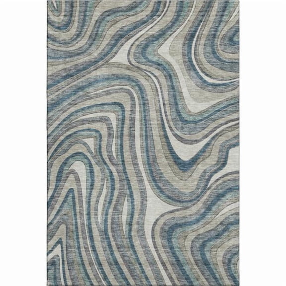 HomeRoots 663565 9 x 12 ft. Teal Ivory & Taupe Marble Washable Machine Made Rectangle Area Rug with UV Protection