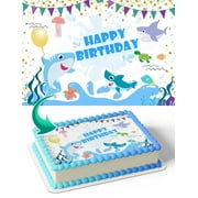 Under Sea Water Shark USS Edible Image Cake Topper Birthday Sheet Banner 1/4 Sheet