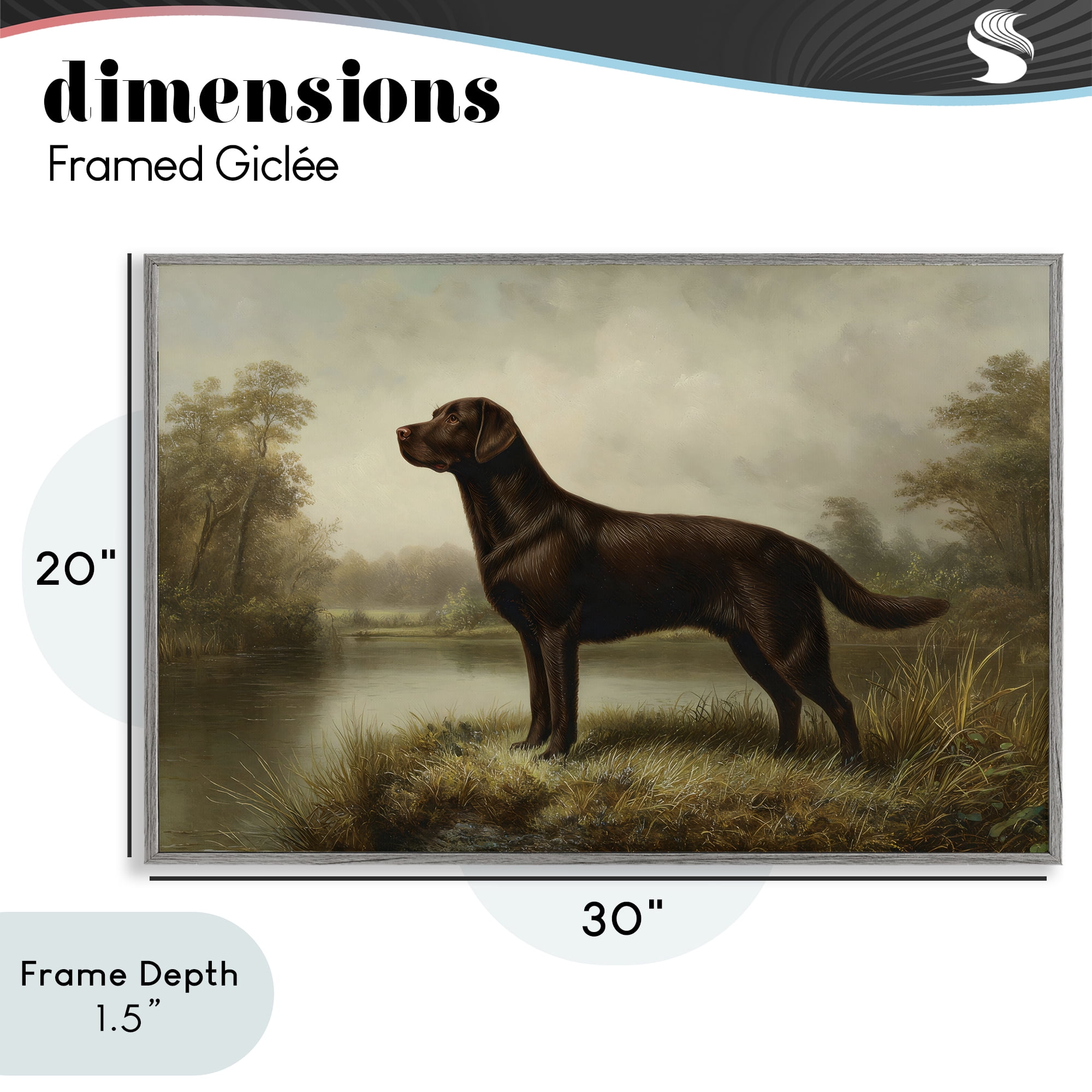 Stupell Industries On Alert Chocolate Lab Gray Framed Giclee Art, design by Petal Prints Design