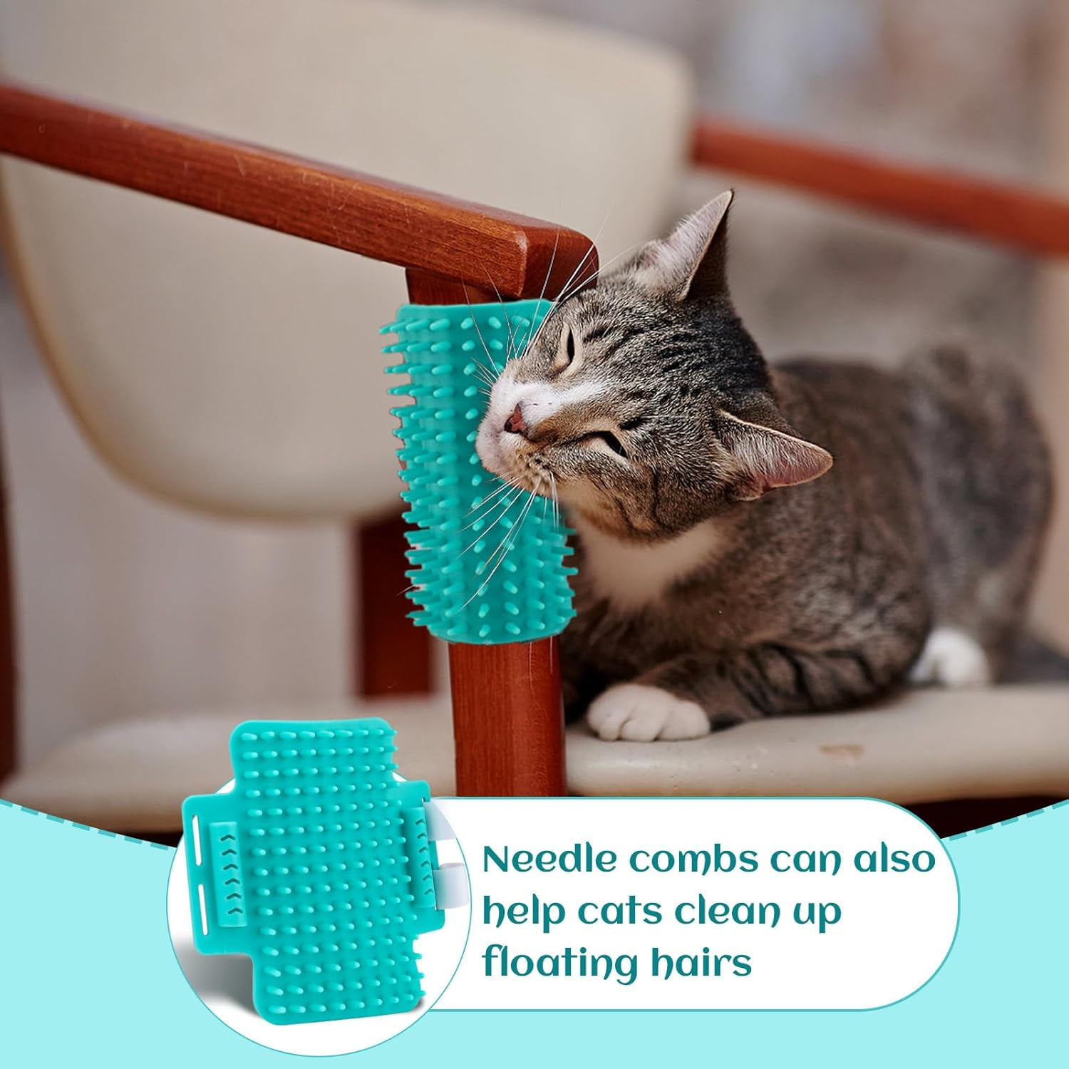ABCISI 4 Pieces Adjustable Cat Self Groomer, TPR Cat Face Scratcher, Pet Self Grooming Corner Scratching Brush Tickling Comb for Long Short Hair Kitten Climbing Frames Table Legs (Mint Green)