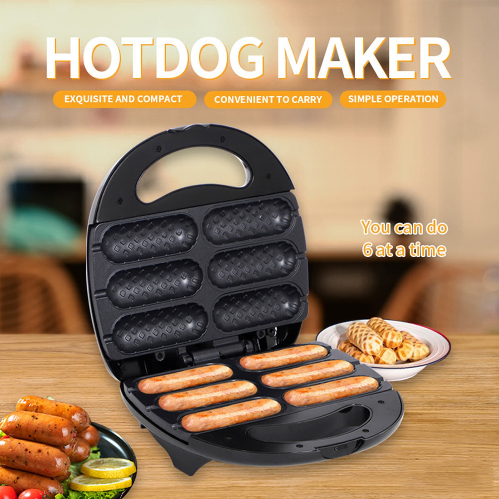 Stainless Steel Hot Dog Grill Toaster with 850W Power for Quick and Even Heating, Removable Parts for Easy Cleaning, Ideal for Home or Commercial Use in Black