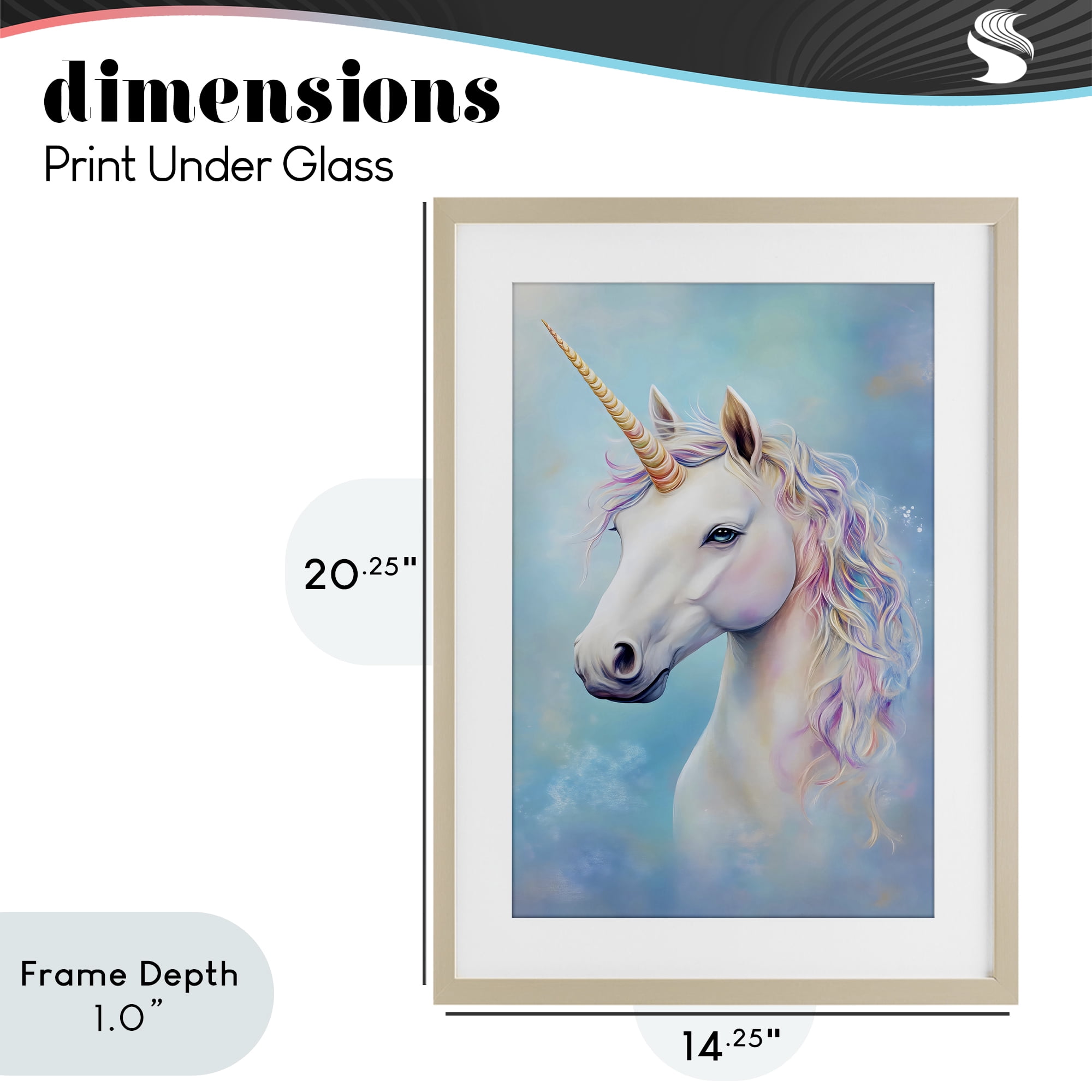 Stupell Industries White Unicorn on Blue Birch Framed Print Under Glass, design by Creative Studio