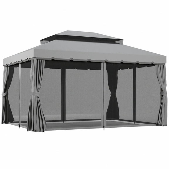 GVN Patio Garden Pergola, Pergola Canopy,10' x 13' Outdoor Gazebo Canopy Shelter with Netting & Curtains, Gray