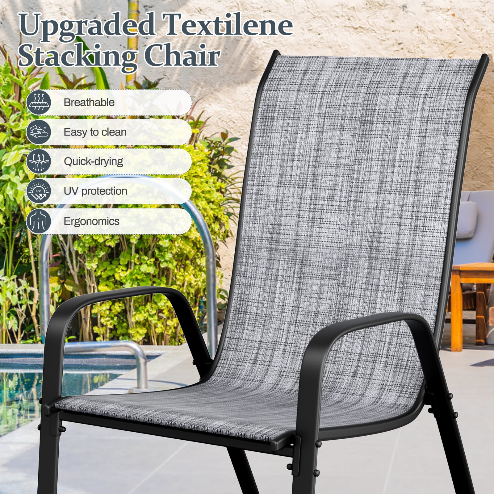 Pirecart Patio Dining Set of 7, Textilene Patio Furniture Set Suitable for All Weather with Umbrella Hole, for Backyard Poolside, Gray
