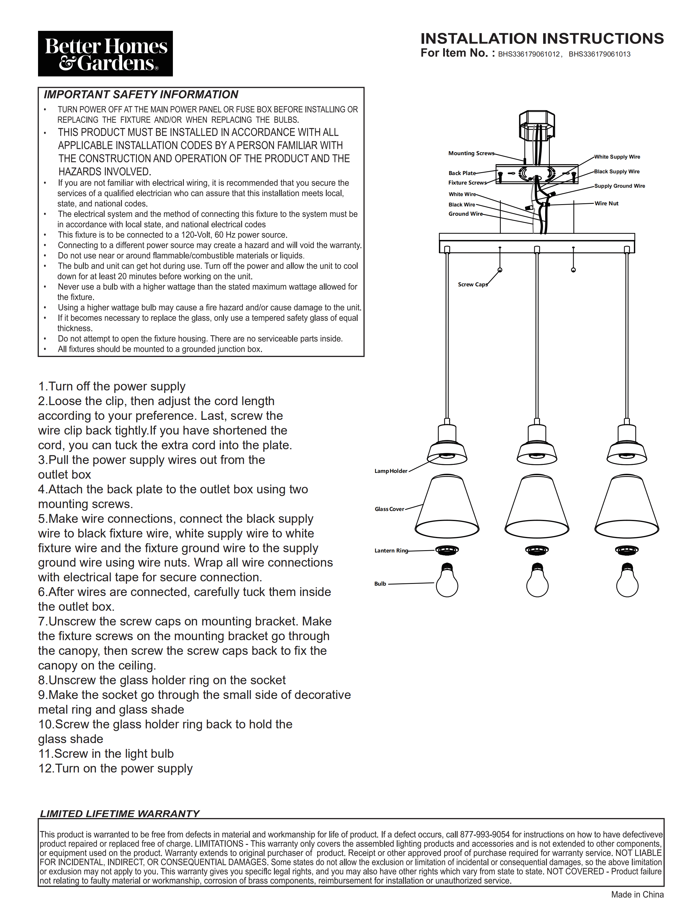 Better Homes & Gardens Three Clear Glass Pendant Burnished Brass, A19×3 40W Soft White, Medium Base, Dimmable, 1 pack