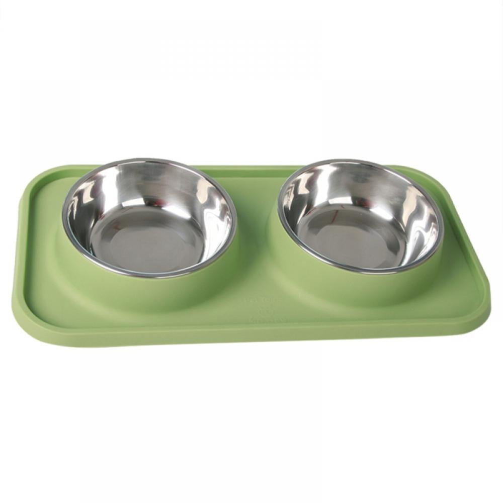 Double Dog Bowl Feeding Station, Skid Proof Silicone Base Mat with Spill  Proof Raised Lip & Two 12oz Stainless Steel Bowls for Food and Water, Ideal