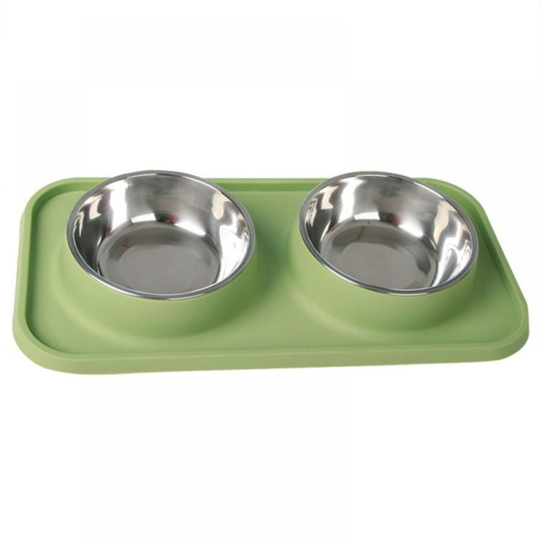 Double Dog Bowl Feeding Station, Skid Proof Silicone Base Mat with Spill  Proof Raised Lip & Two 12oz Stainless Steel Bowls for Food and Water, Ideal  for Small to Medium Size Dogs