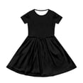 thumbnail image 3 of OIOLOYJM Girls Summer Short Sleeve Dress Cute Flowy Swing Hem Pocket A Line Dress Basic Lightweight Birthday Party Dresses Black 3-4 Year, 3 of 4