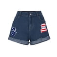 thumbnail image 5 of MaFYtyTPR Women's High-Waisted Denim Shorts Flag Printed Straight Leg Stretchy Dark Wash Jean Shorts 01-Blue L, 5 of 6