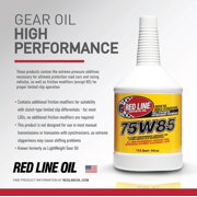 Red Line 50104 75W85 GL-5 Full Synthetic Gear Oil for Hypoid Limited Slip Differentials - 1 Quart (12 Pack)
