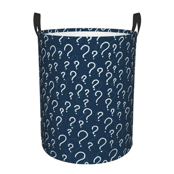 Balery Question Marks Cesta de ropa redonda con asas, impermeable, independiente, para ropa, juguetes, dormitorio y familia-Small