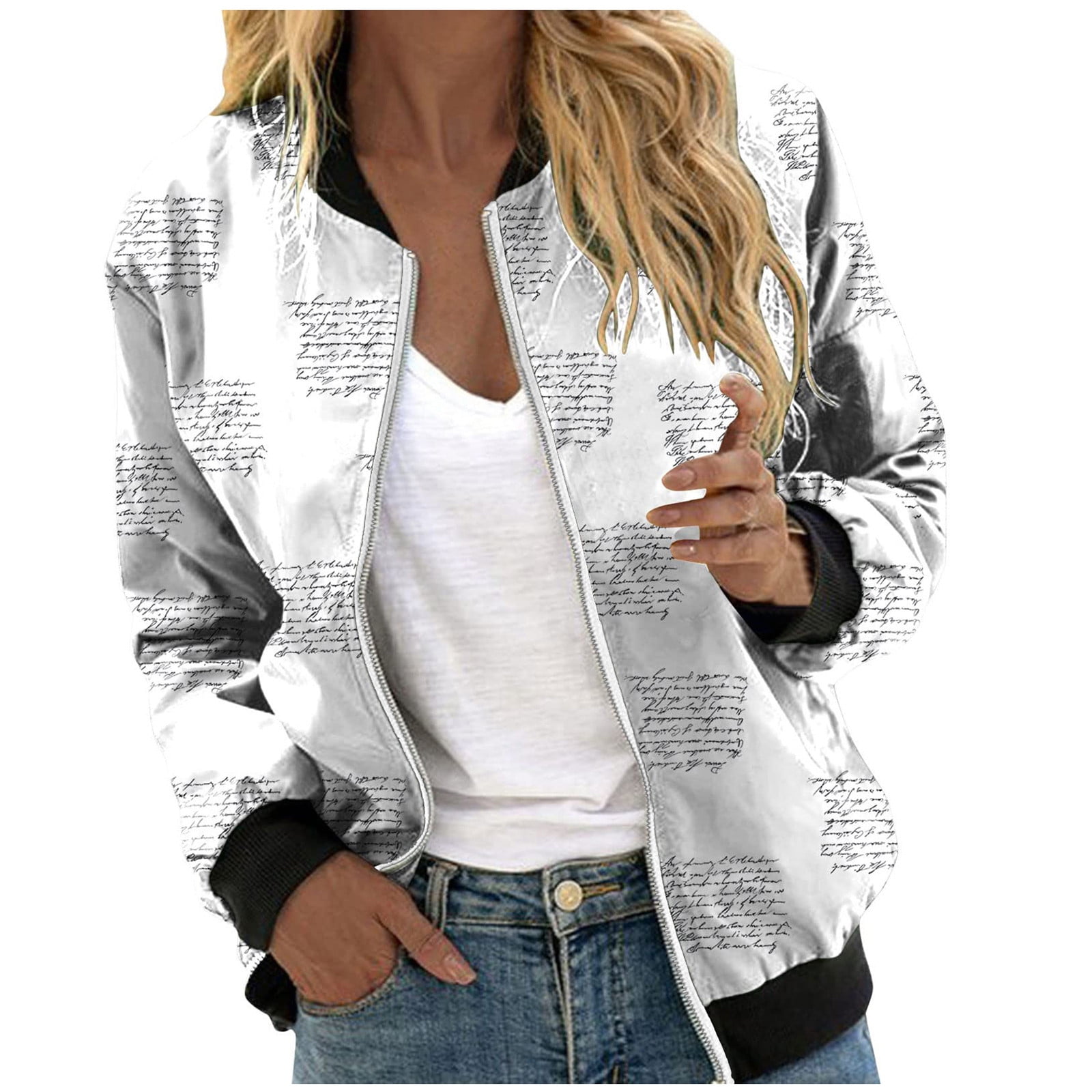 VEKDONE 2023 Clearance Womens Jackets Lightweight Zip Up Casual Inspired  Bomber Jacket Gradient Coat Stand Collar Short Outwear Tops 