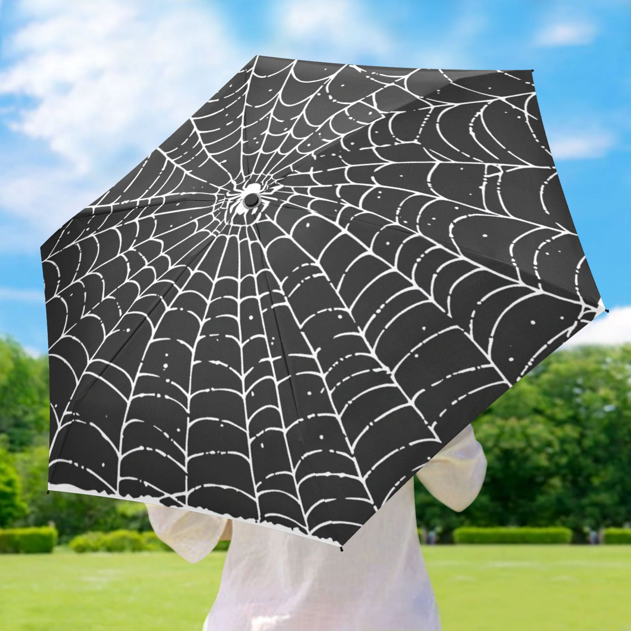 Web Umbrellas for Sun Auto Open Close UV50+ Waterproof 5-Fold Compact Fiberglass Frame