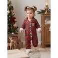 thumbnail image 4 of Cjfdfy Newborn Baby Girls Boy Christmas Fall Clothes Santa Claus Reindeer Embroidery Plaid Pajamas Lapel Button Up Fuzzy Trim Long Sleeve Jumpsuit Infant Christmas Fall Winter Romper, 4 of 9
