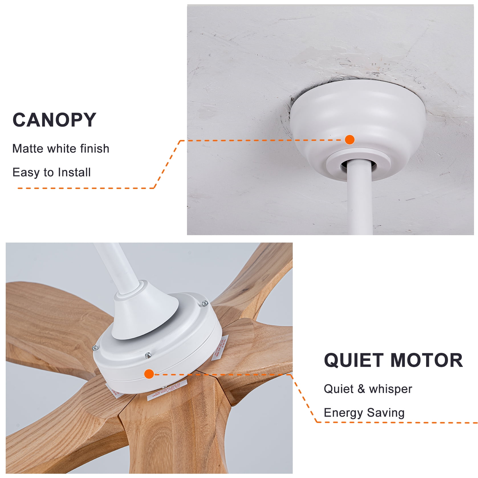 Mintazer 52 in Ceiling Fan with Lights and Remote, Modern Ceiling Fan with 6 Speed & 5 Blade for Farmhouse Bedroom Living Room Gazebo Patio, Natural