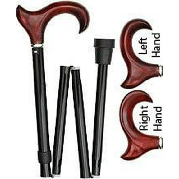 Royal Canes Folding Adjustable Walking Cane – Ergonomic Right Anatomical Handle in Burgundy-Stained Maple – Sleek Black Shaft with Elegant Silver Collar – Stylish & Supportive Cane for Men and Women
