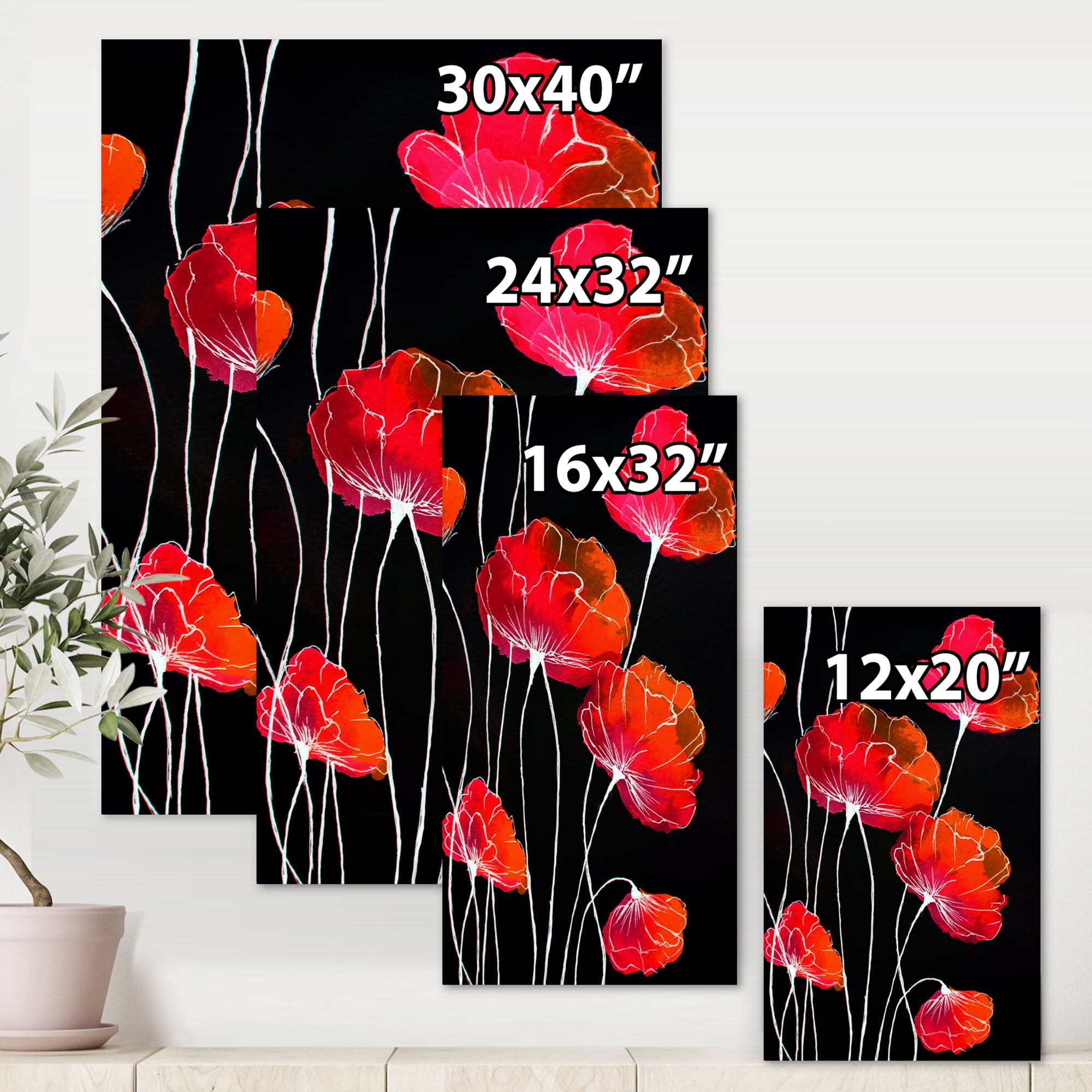 Designart ' Abstract Red Flower Detail On Black Background II ' Traditional Canvas Wall Art Print