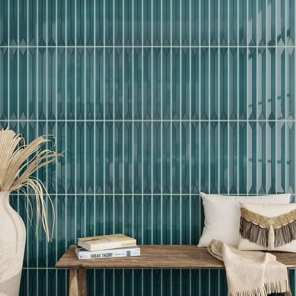 Horizonte 2 x 16 in. Glossy Emerald Petrol Blue Ceramic Deco Subway Wall Tile (10.76 sq ft/case) - 50 Pack
