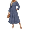 thumbnail image 2 of felwors Women's Fall Long Sleeve Maxi Dresses 2025 Crew Neck Swiss Dot Tiered Flowy A Line Casual Boho Party Dress Blue, L, 2 of 5