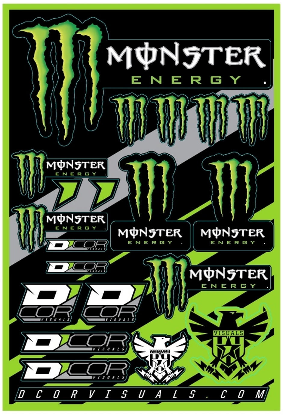 D'Cor Decal Sheet Monster Energy 12 x 18 Black Green