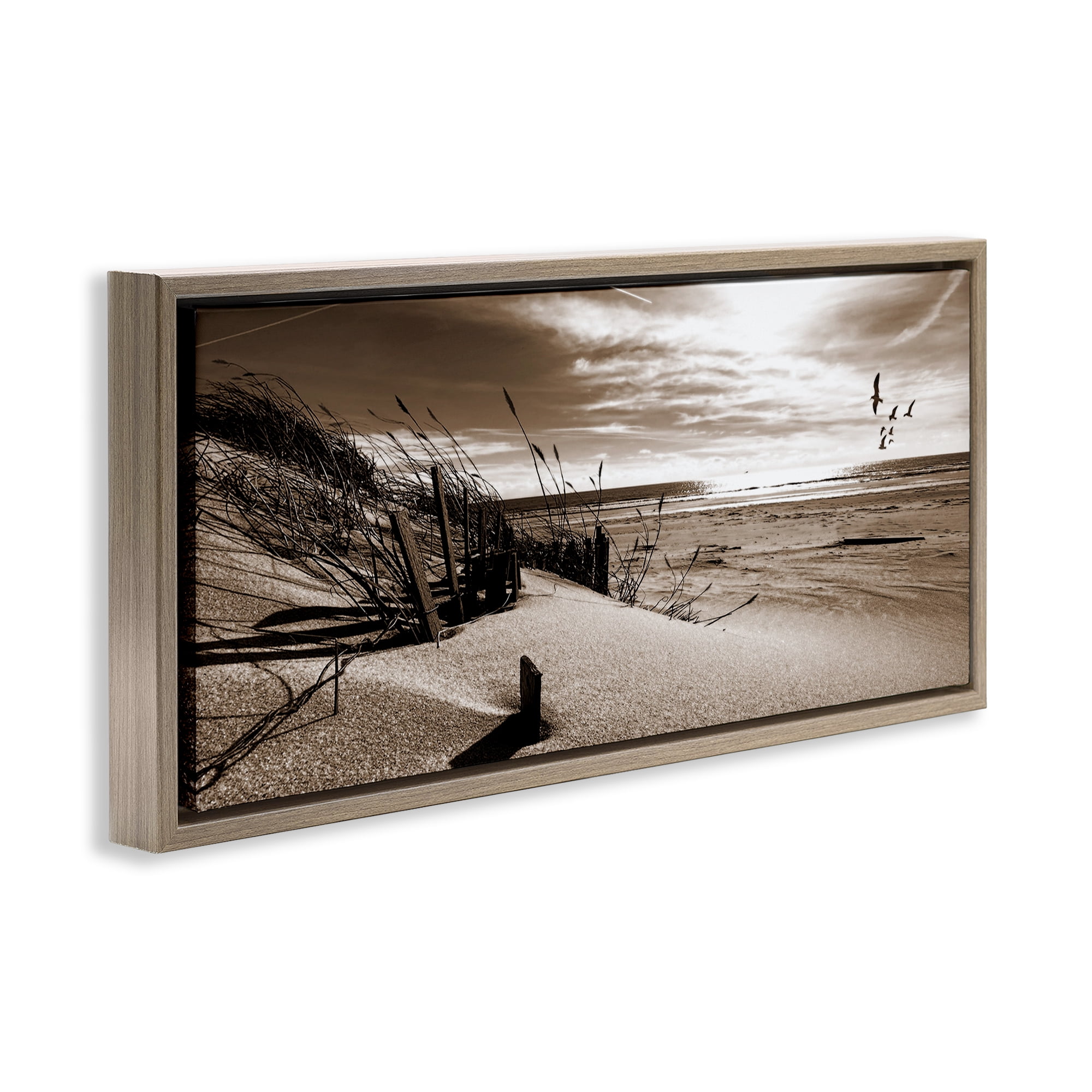 Stupell Industries Zen Sands Beach Landscape Photography Brown Floater Framed Canvas Art Print Wall Art, 31 x 14