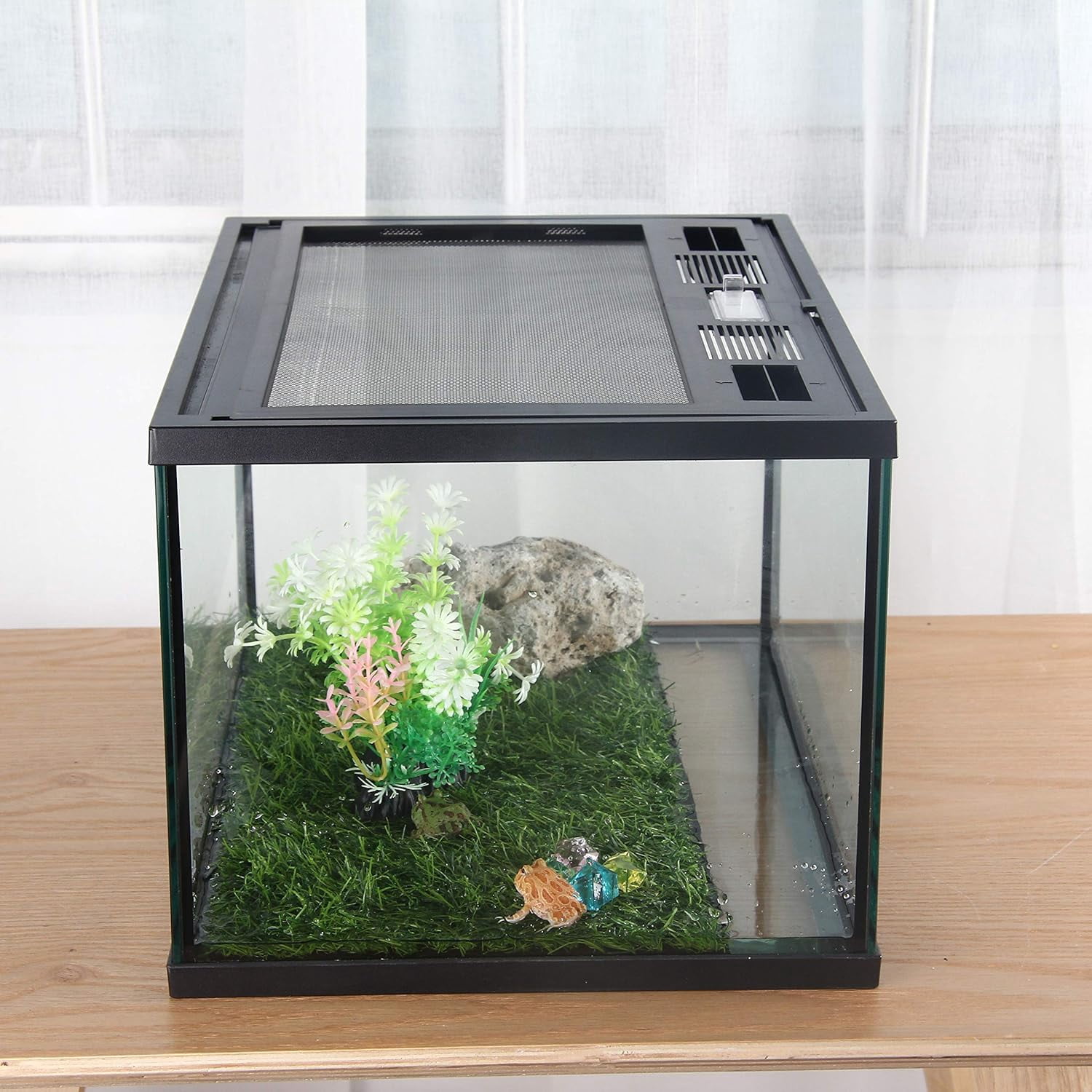 CRAPELLES Frogs Turtle Glass Terrarium Feeding kit 6 Gallon Tank, 15.7×11×9 inches, for Reptile, Insect, Horned Frogs