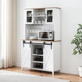 thumbnail image 2 of 70" Tall Coffee Bar Cabinet with Sliding Barn Door, Farmhouse Buffet Cabinet with Storage Shelves, Wine and Glasses Rack, for Kitchen, Dining Room, 2 of 6