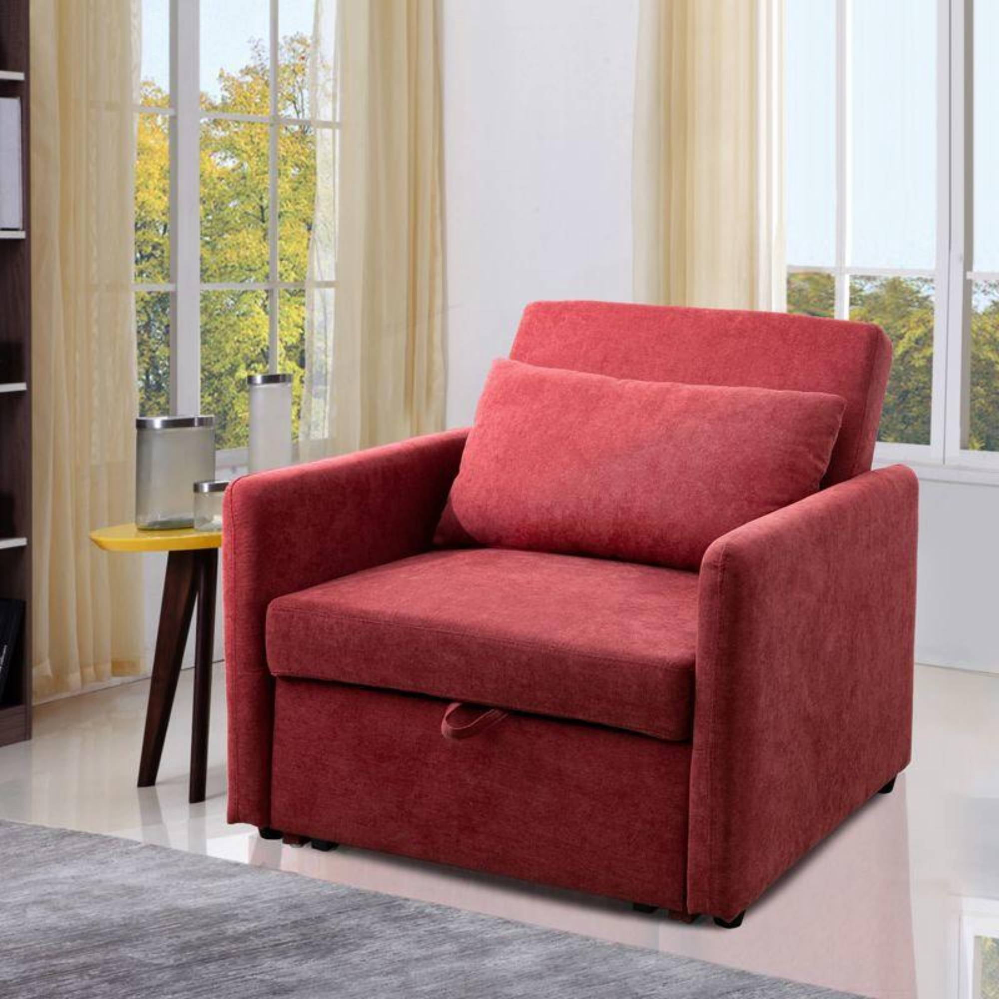 3-in-1 Convertible Sleeper Sofa Bed, Pull Out Couch Chair with Adjustable Backrest, Modern Folding Sofa Bed for Living Room, Red