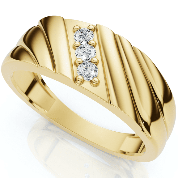 Pompeii Men's Diamond Three Stone Polished Wedding Ring Gold Lab Grown (F/G,VS1-VS2)
