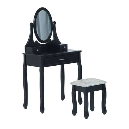 Homcom Wooden Makeup Vanity Dressing Table Set With Stool Mirror Black Walmart Canada