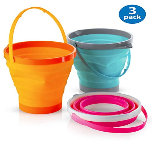 Blue Foldable Beach Bucket Foldable Pail Bucket Round Collapsible Bucket with Beach Shovel for Beach Camping Gardening 
