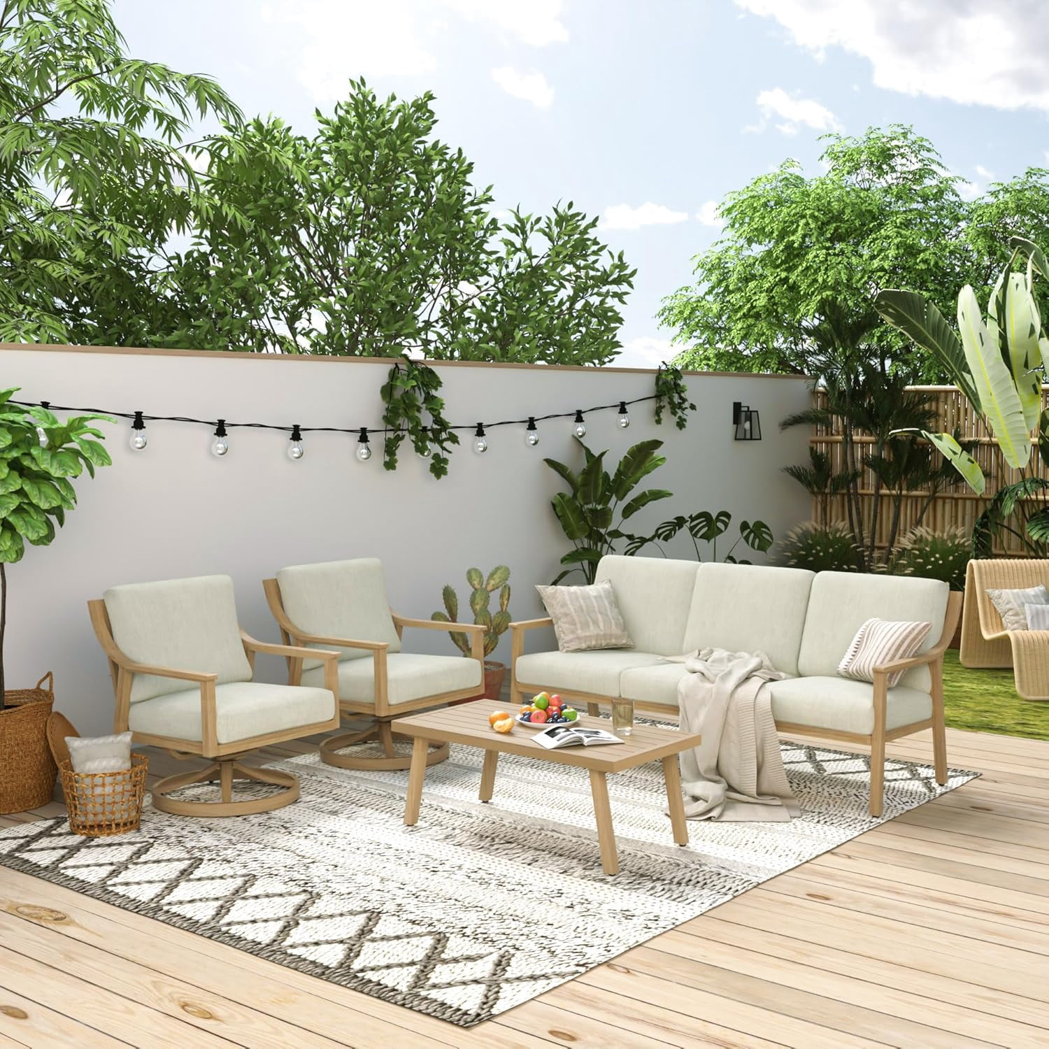T-Patio Rectangle Outdoor Coffee Table, Aluminum Modern Accent Coffee Table, Beige, Set of 1