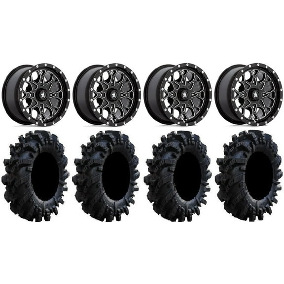 MSA Portal 15" Wheels Milled 34" Intimidator Tires Can-Am Commander Maverick Renegade Outlander Defender