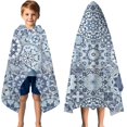 thumbnail image 3 of Blue Ethnic Geometric Pattern Hooded Bath Towel，50"x30" for Ages 3 To 12 Kids, Quick Dry Lightweight Soft Microfiber Hood Beach Towel Cover Up for Kids, 3 of 7