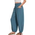 thumbnail image 2 of Women Cotton Palazzo Pants Summer Boho Wide Leg High Waist Casual Lounge Pant Vacation Outfits Green M, 2 of 10