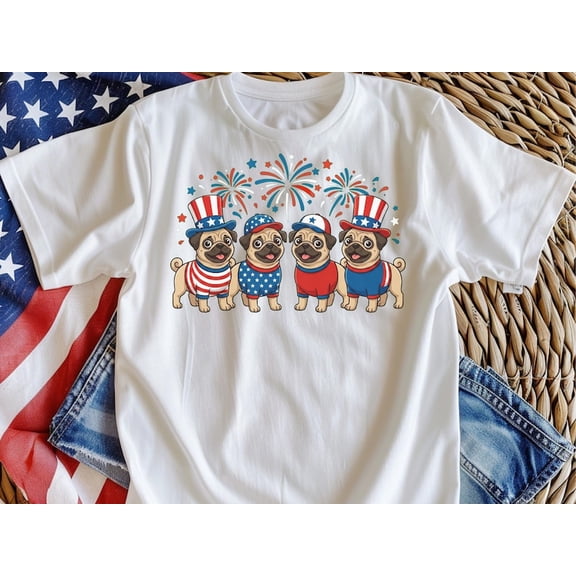 Patriotic Pug Graphic T-Shirt, American Flag Dog Tee, 4th of July Independence Day Shirt, Unisex Apparel