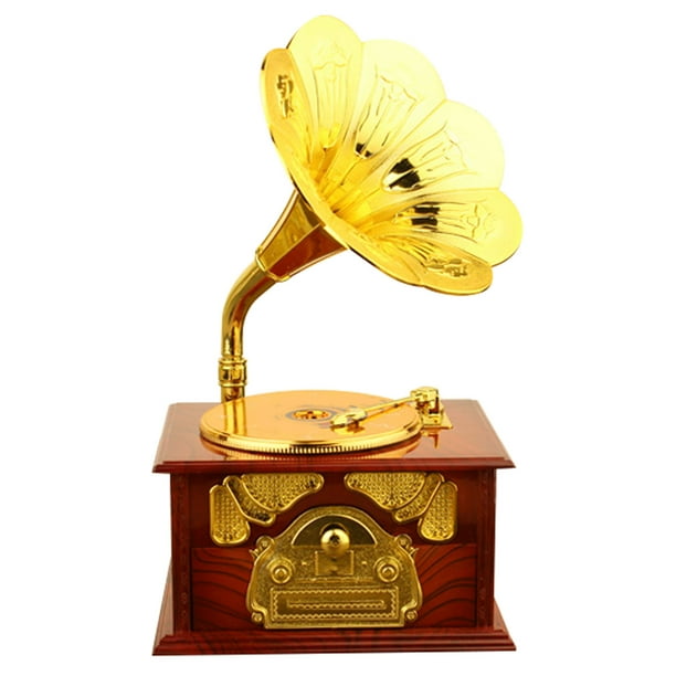 Caja de música de gramófono retro Caja de música con forma de fonógrafo clásico para decoración musical de escritorio del hogar Marrón