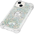 thumbnail image 6 of Glitter Clear Sparkly Bling Case for Apple iPhone 15, Flowing Liquid Quicksand Cover with Diamond Ring Holder Case for iPhone 15  Silver, 6 of 14