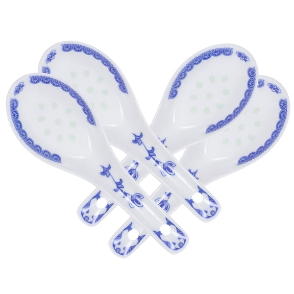 Set of 4 and White Porcelain Soup Spoons for Asian Noodles, Ramen, and Home Seasoning Pot Use