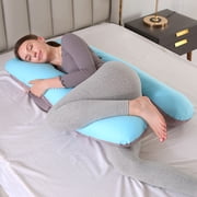 U-Shape Pregnancy Pillow 51 Inch Maternity Pillow with Washable Cover Nursing Support Cushion for Pregnant Women Side Sleeping (Blue+Gray)