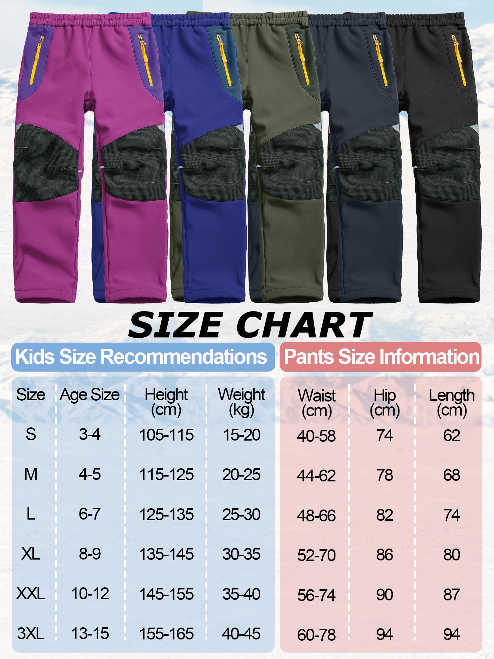 POENTAB Girls Boys Snow Ski Pants Outdoor Waterproof Windproof Fleece Warm Snowboard Pant For Winter Outdoor Wear Rose Red Size 11-13