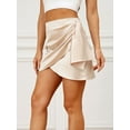 thumbnail image 6 of Noyal Wrap Satin Mini Skirt Women Ruffle Silk Skirt High Waist Asymmetrical Pleated Party Clubwear, 6 of 12