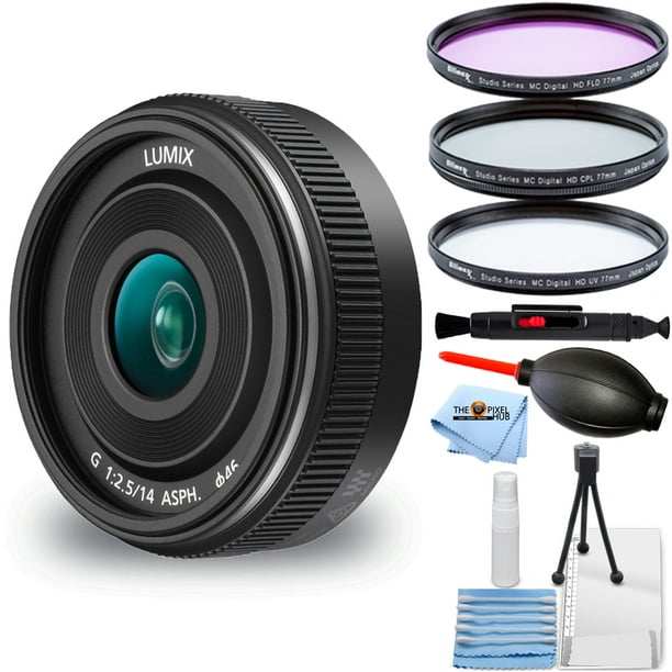 Panasonic LUMIX 14mm f/2.5 ASPH II Lens H-H014AK Bundle with 3PC Filter Kit, Cleaning Pen, Microfiber Cloth and Cleaning -