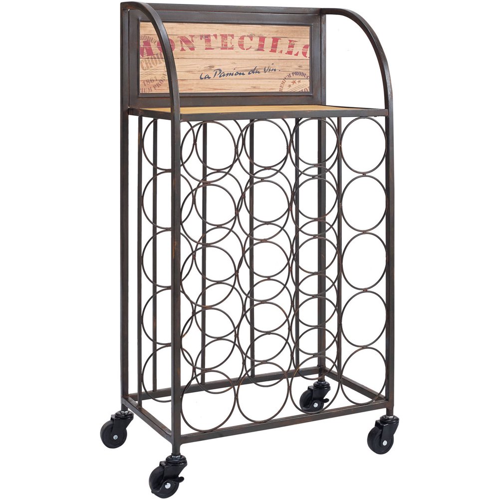 Linon Wood and Metal Wine Rack with Wheels, Holds 20 Bottles Walmart