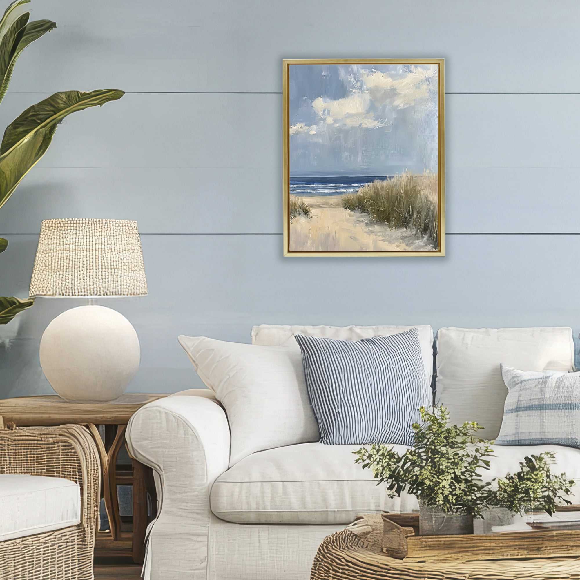 Stupell Industries In The Dunes By The Sea Gold Framed Floater Canvas Wall Art, design by Petal Prints Design